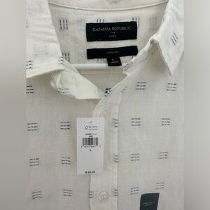 NWT - Banana Republic - Linen-Cotton Shirt - White Print - Slim-fit Large